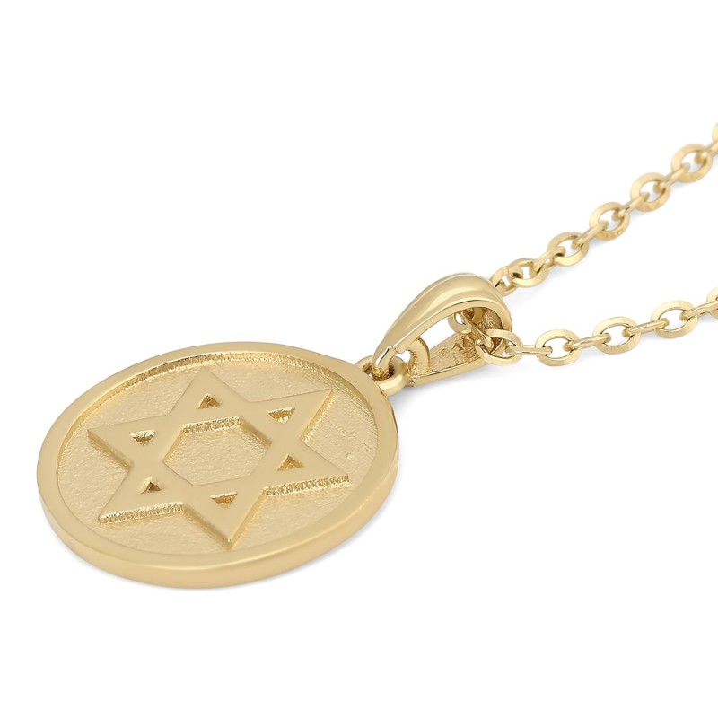 Pendentif étoile de David unisexe rond en or 14 carats