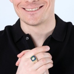 Sterling Silver and Gold Plated David's Harp Men's Ring with Eilat Sto