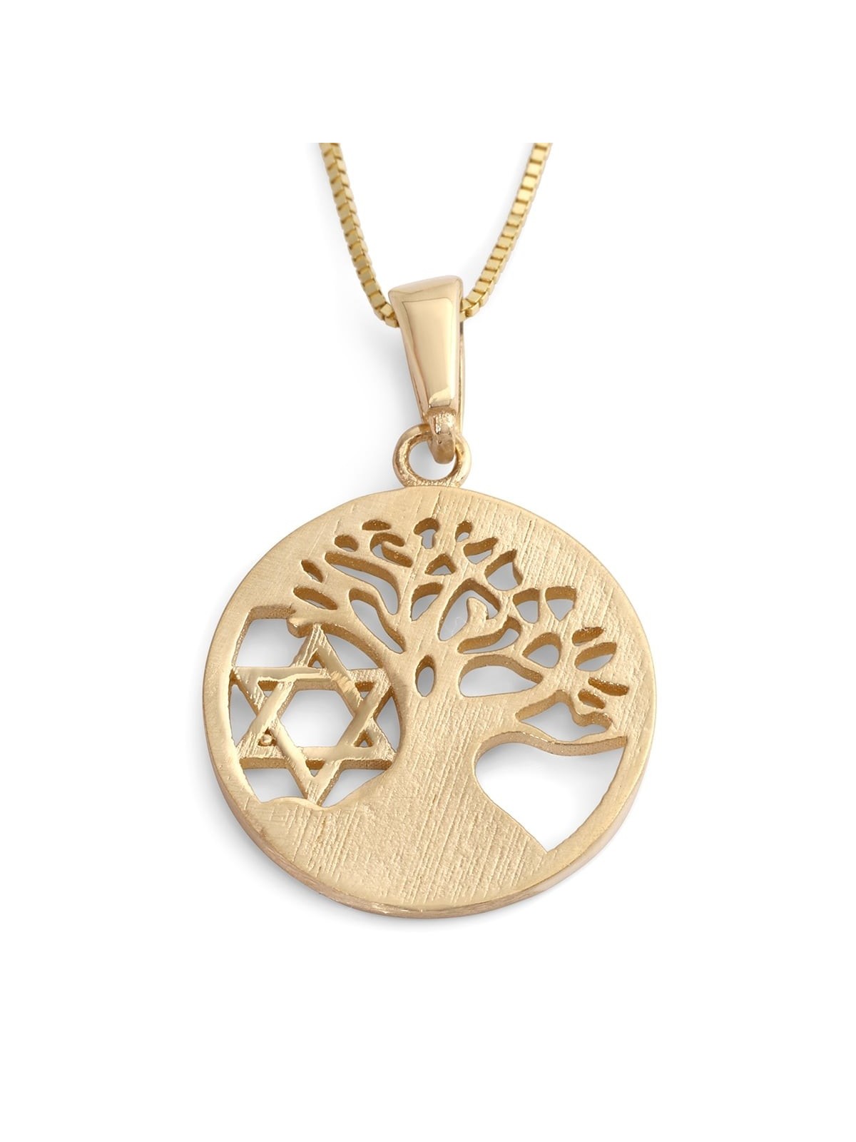 14K Gold Tree of Life and Star of David Pendant Necklace (Choice of Co