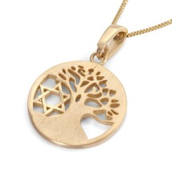 14K Gold Tree of Life and Star of David Pendant Necklace (Choice of Co