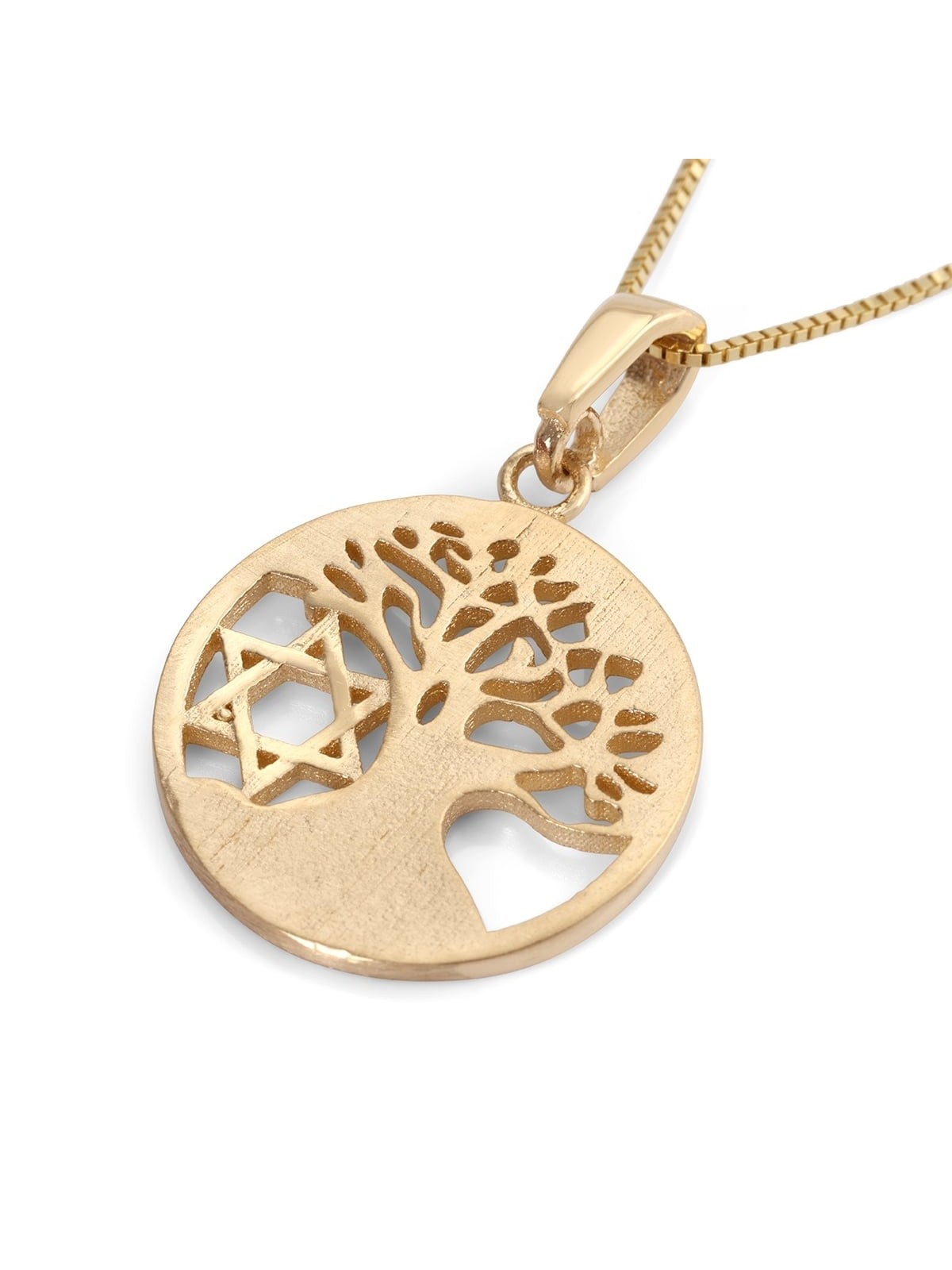 14K Gold Tree of Life and Star of David Pendant Necklace (Choice of Co