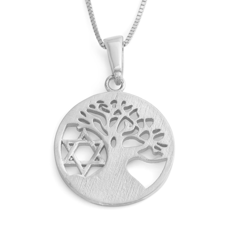 Collier pendentif arbre de vie et étoile de David en or 14 carats (choix de co