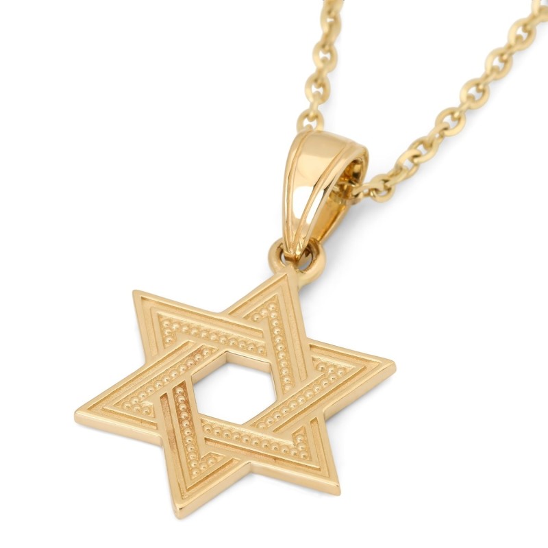 Collier avec pendentif étoile de David entrelacé en or 14 carats pour femme