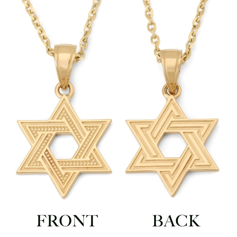 Collier avec pendentif étoile de David entrelacé en or 14 carats pour femme