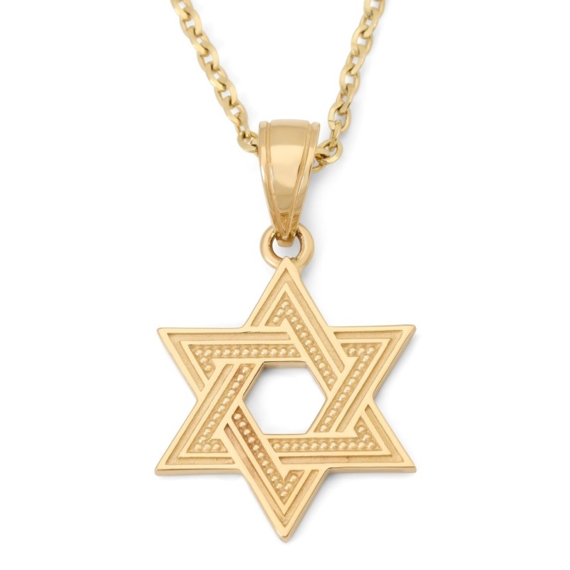 Collier avec pendentif étoile de David entrelacé en or 14 carats pour femme