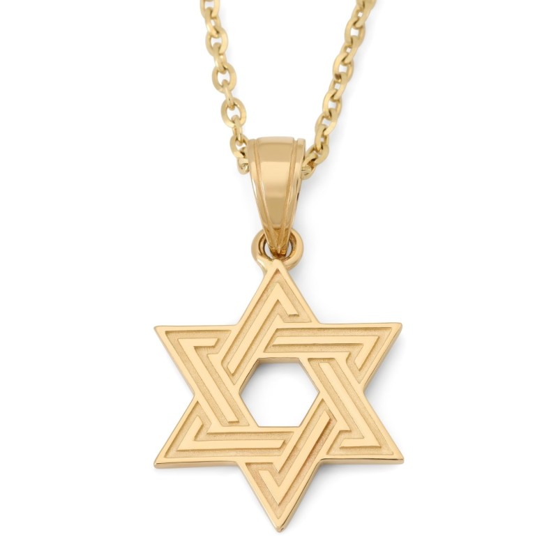 Collier avec pendentif étoile de David entrelacé en or 14 carats pour femme