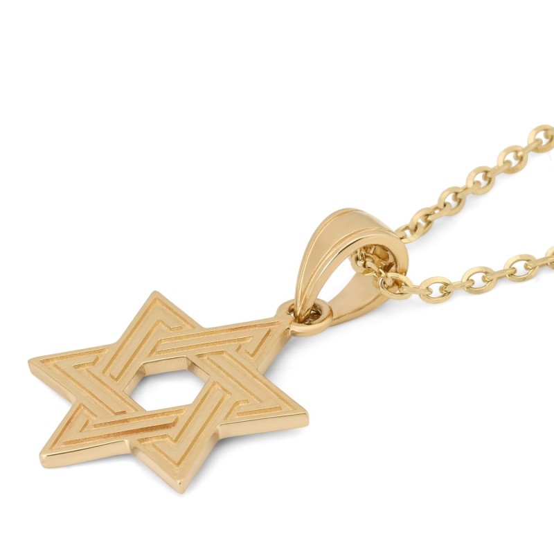 Collier avec pendentif étoile de David entrelacé en or 14 carats pour femme