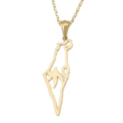 Large 14K Gold Map of Israel Pendant with Chai - Unisex - Yellow or Wh