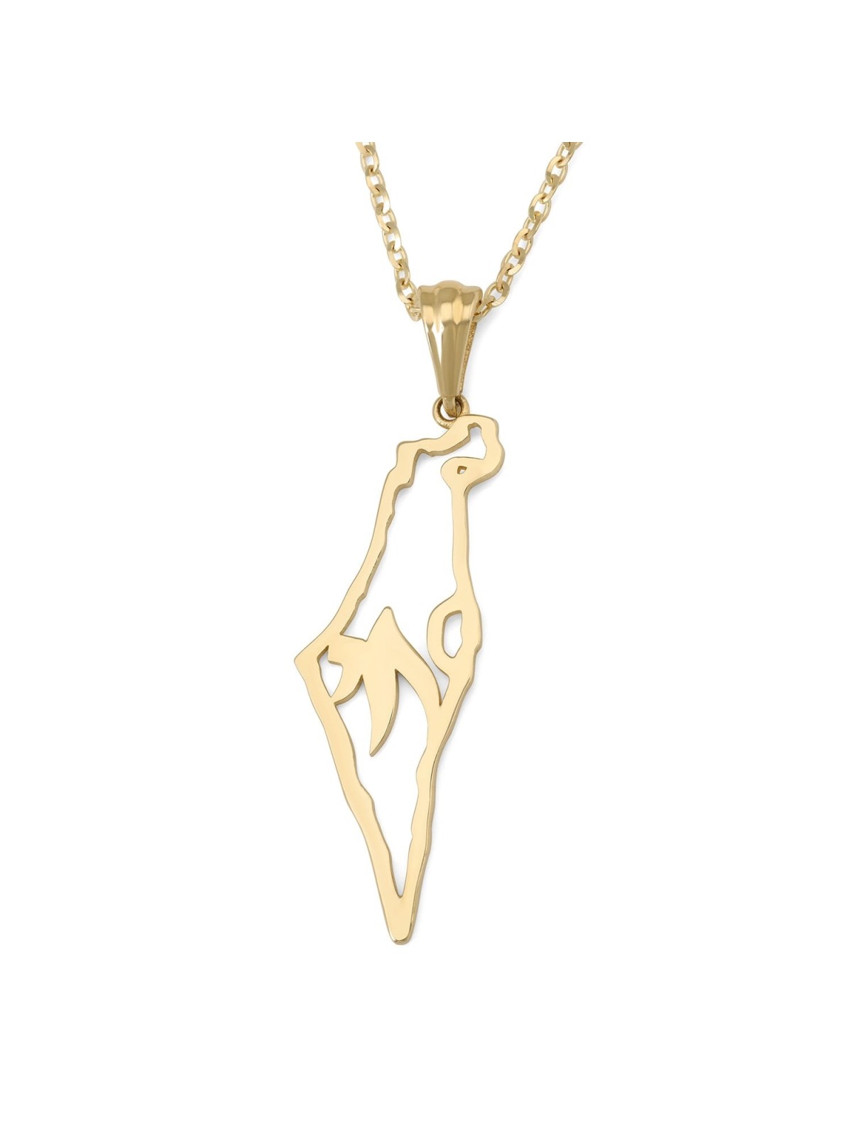 Grand pendentif carte d’Israël en or 14 carats avec Chai - Unisexe - Jaune ou Wh