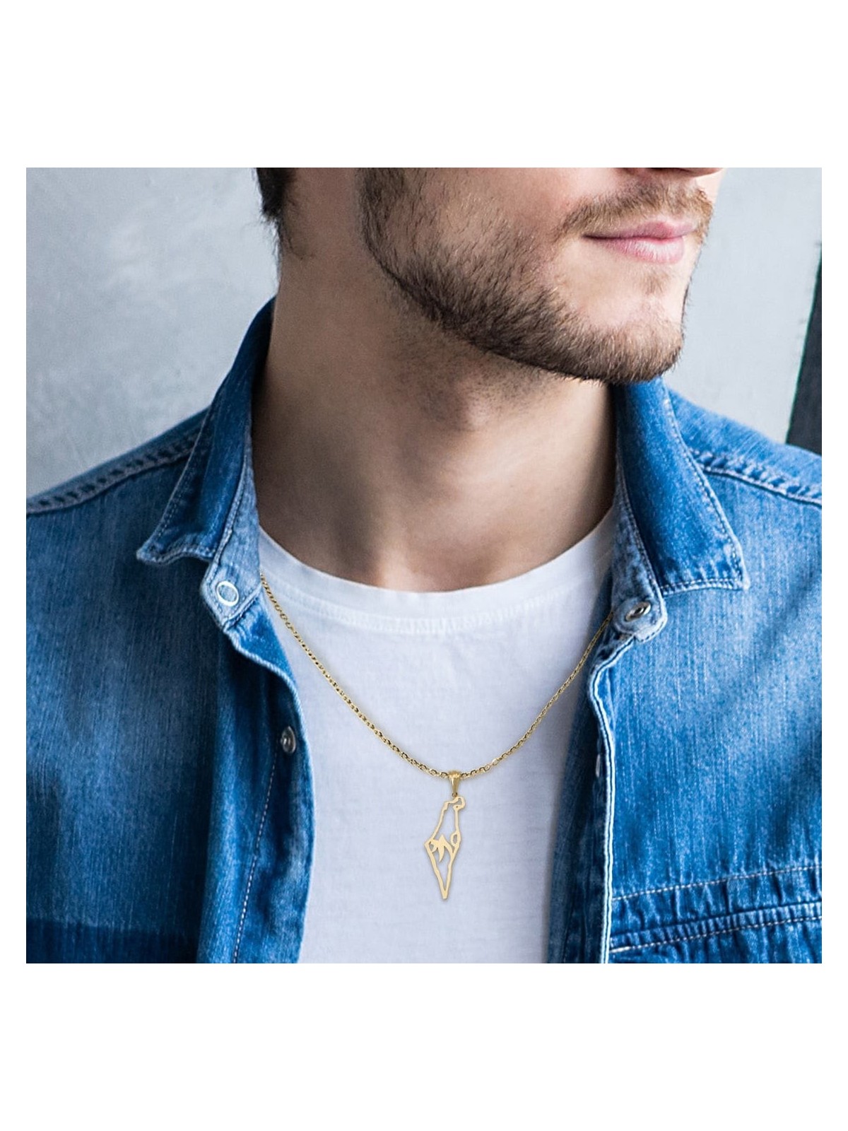 Large 14K Gold Map of Israel Pendant with Chai - Unisex - Yellow or Wh