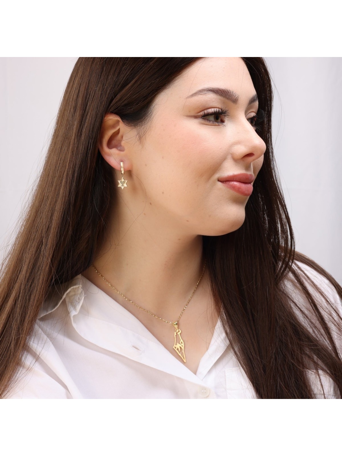 Large 14K Gold Map of Israel Pendant with Chai - Unisex - Yellow or Wh