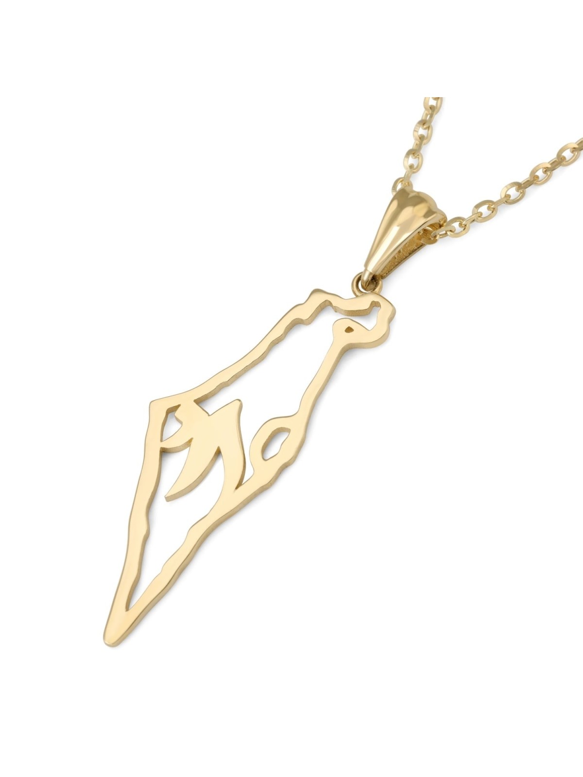 Grand pendentif carte d’Israël en or 14 carats avec Chai - Unisexe - Jaune ou Wh