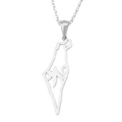 Large 14K Gold Map of Israel Pendant with Chai - Unisex - Yellow or Wh