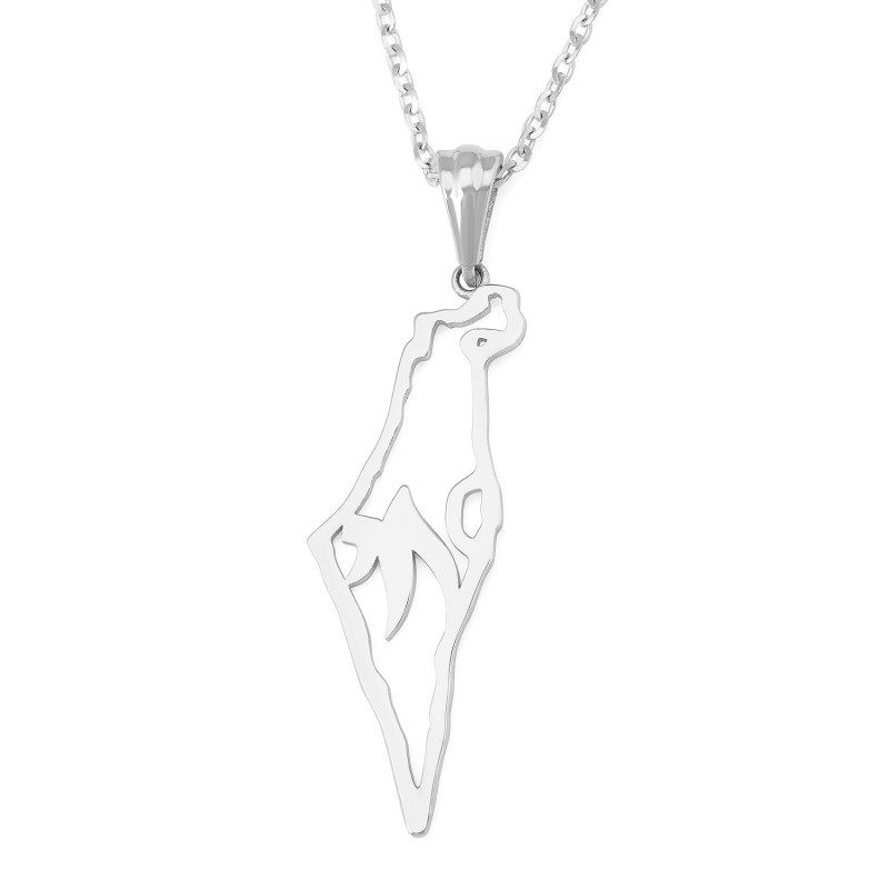 Grand pendentif carte d’Israël en or 14 carats avec Chai - Unisexe - Jaune ou Wh