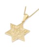 14K Gold Solid Star of David Pendant with Raised Chai