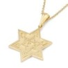 14K Gold Solid Star of David Pendant with Raised Chai