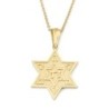 14K Gold Solid Star of David Pendant with Raised Chai