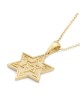 14K Gold Solid Star of David Pendant with Raised Chai