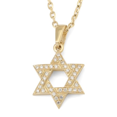 Collier à pendentif étoile de David entrelacée en or 14 carats avec diamants