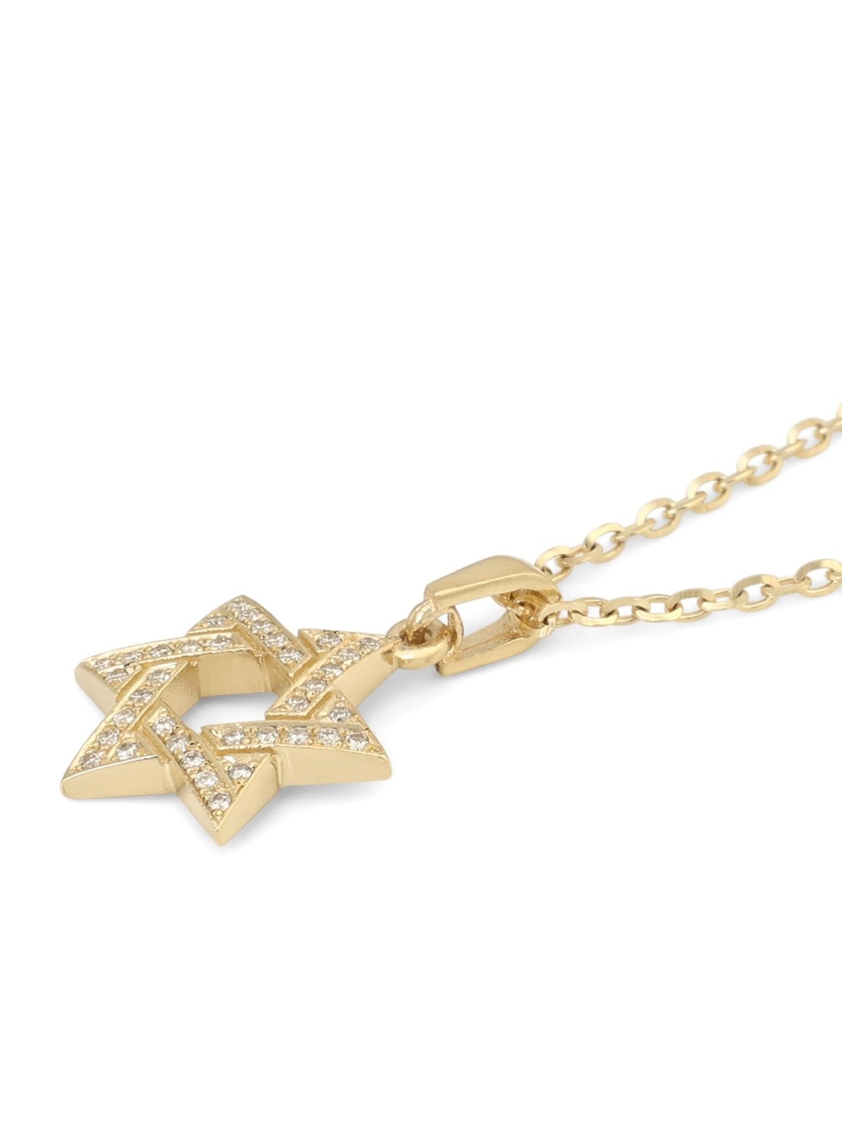 Collier à pendentif étoile de David entrelacée en or 14 carats avec diamants