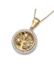 14K Gold Round Tree of Life Pendant Necklace With Diamonds