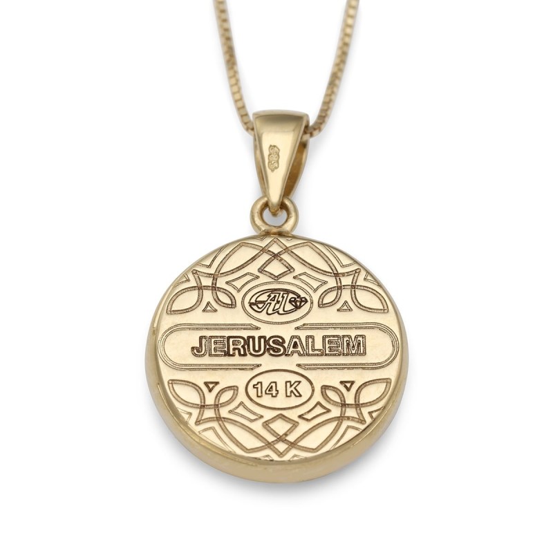 Collier à pendentif arbre de vie rond en or 14 carats avec diamants