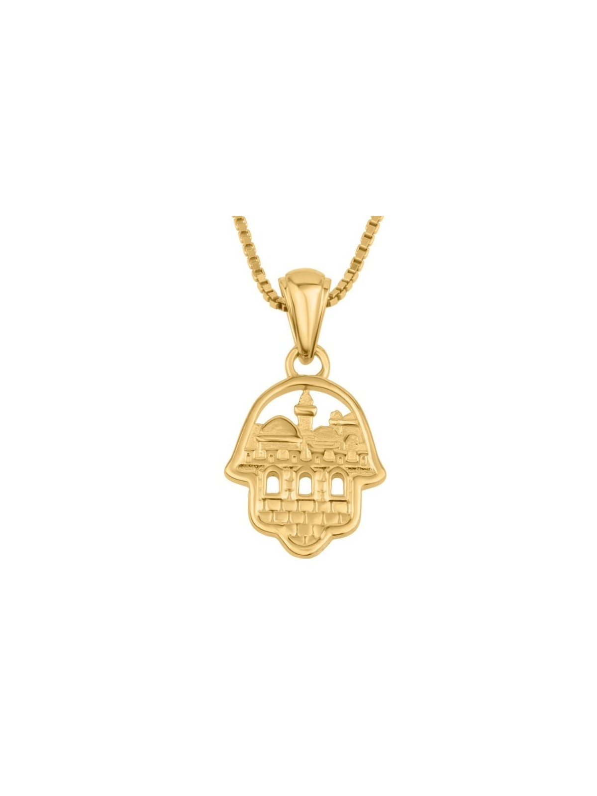 Women's 14K Gold Hamsa Pendant Necklace with Jerusalem View