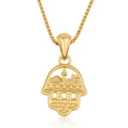Women's 14K Gold Hamsa Pendant Necklace with Jerusalem View
