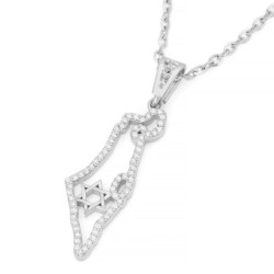 14K Gold Diamond-Studded Outline of the Land of Israel Pendant with St