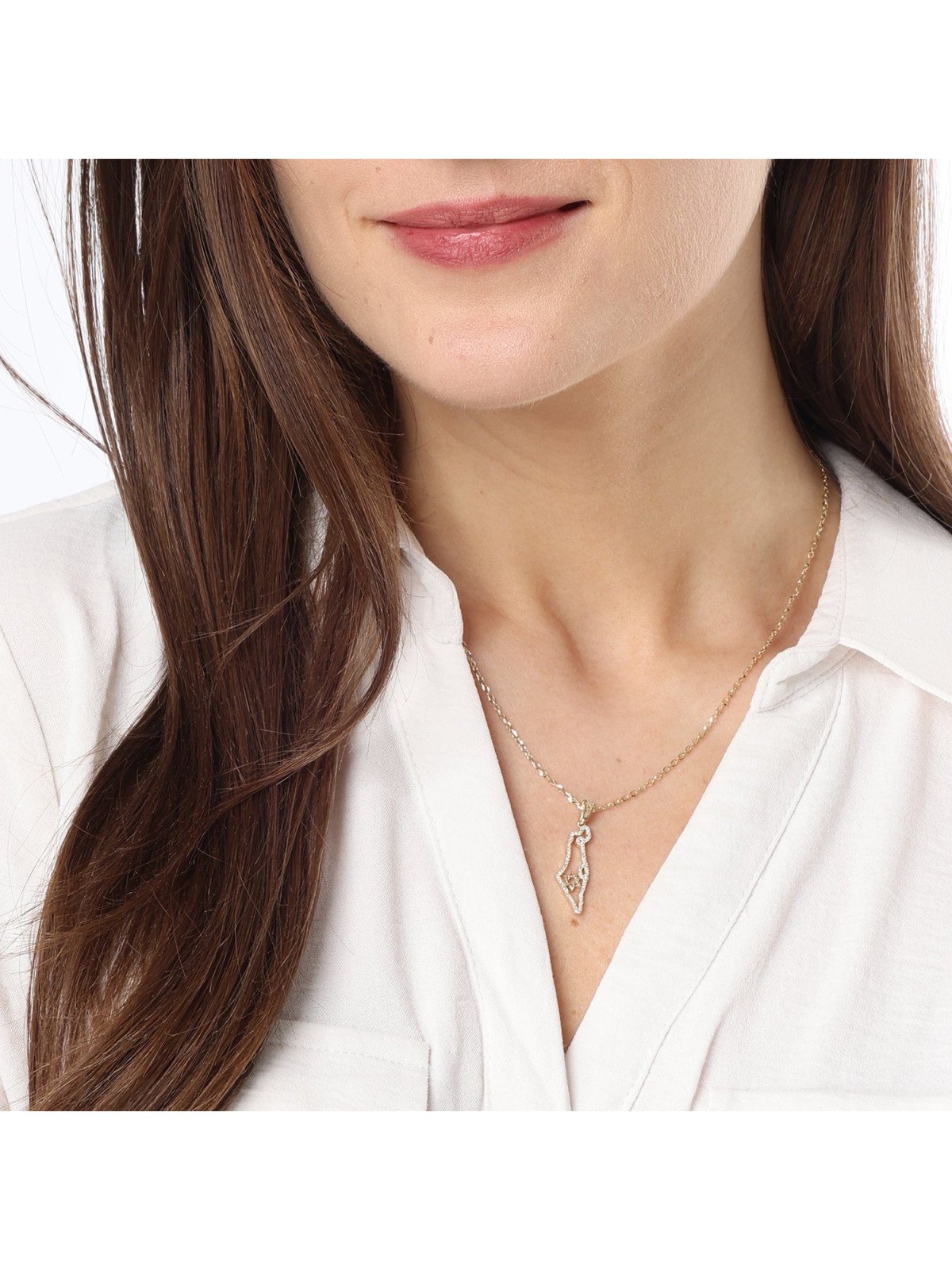 14K Gold Diamond-Studded Outline of the Land of Israel Pendant with St