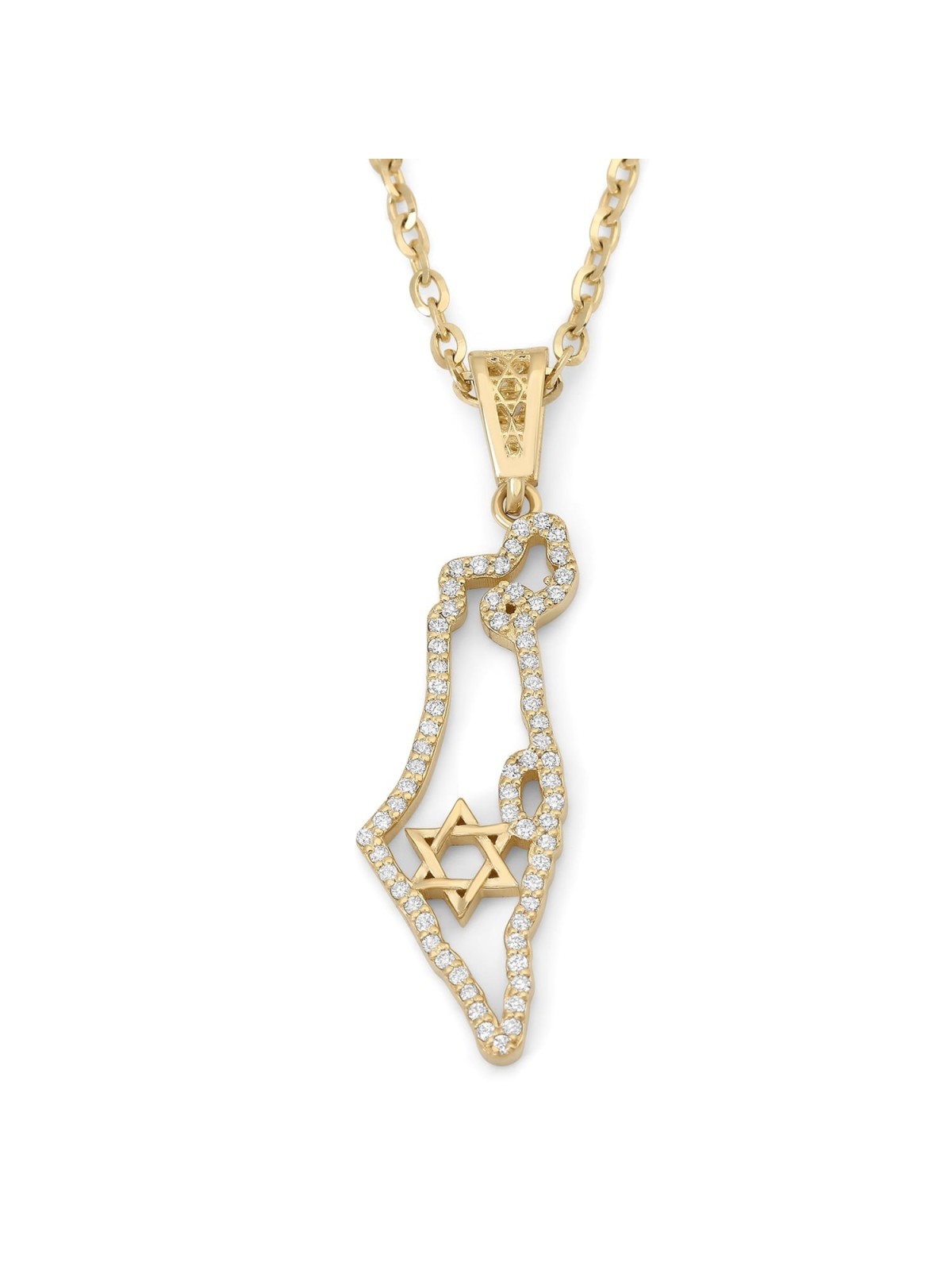 14K Gold Diamond-Studded Outline of the Land of Israel Pendant with St