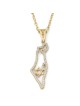 Pendentif contour de la terre d'Israël serti de diamants en or 14 carats avec St