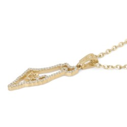 14K Gold Diamond-Studded Outline of the Land of Israel Pendant with St