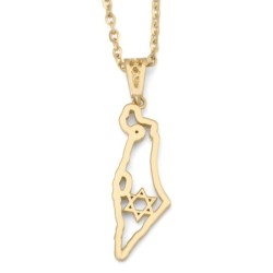 14K Gold Diamond-Studded Outline of the Land of Israel Pendant with St