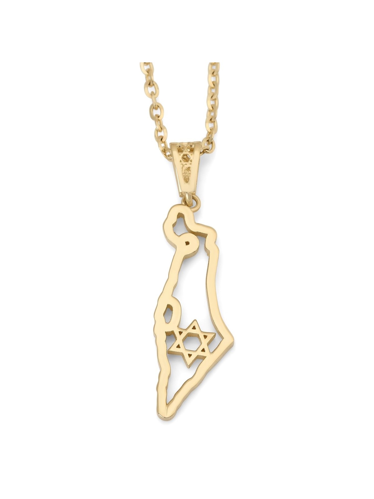Pendentif contour de la terre d'Israël serti de diamants en or 14 carats avec St