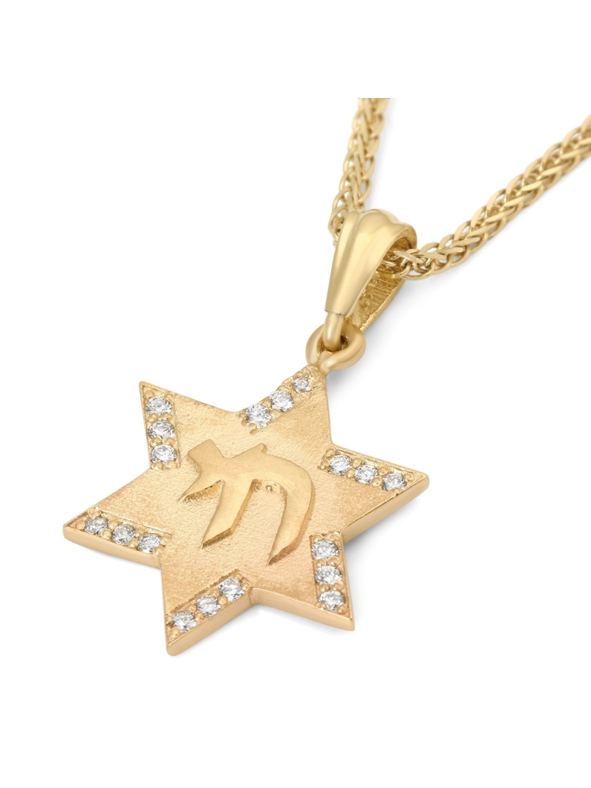14K Gold Star of David Pendant Necklace with Chai and Diamonds