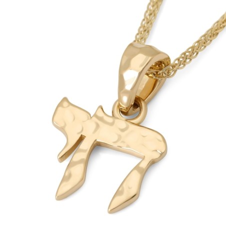 Collier pendentif Chai martelé en or 14 carats pour femme - Symbole de vie