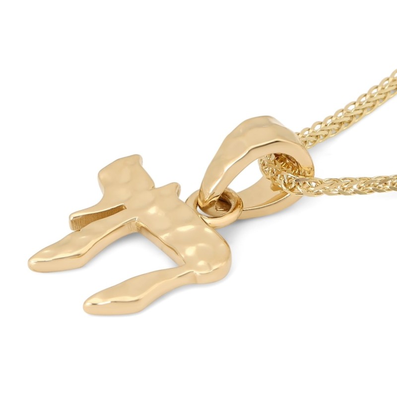 Collier pendentif Chai martelé en or 14 carats pour femme - Symbole de vie