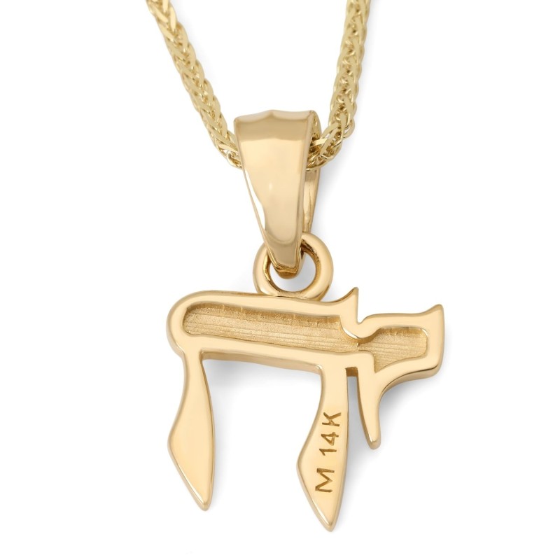 Collier pendentif Chai martelé en or 14 carats pour femme - Symbole de vie