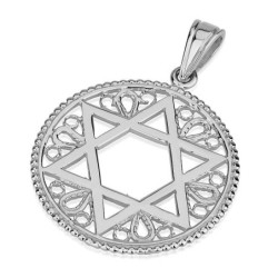 14K Gold Decorative Star of David Disc Pendant