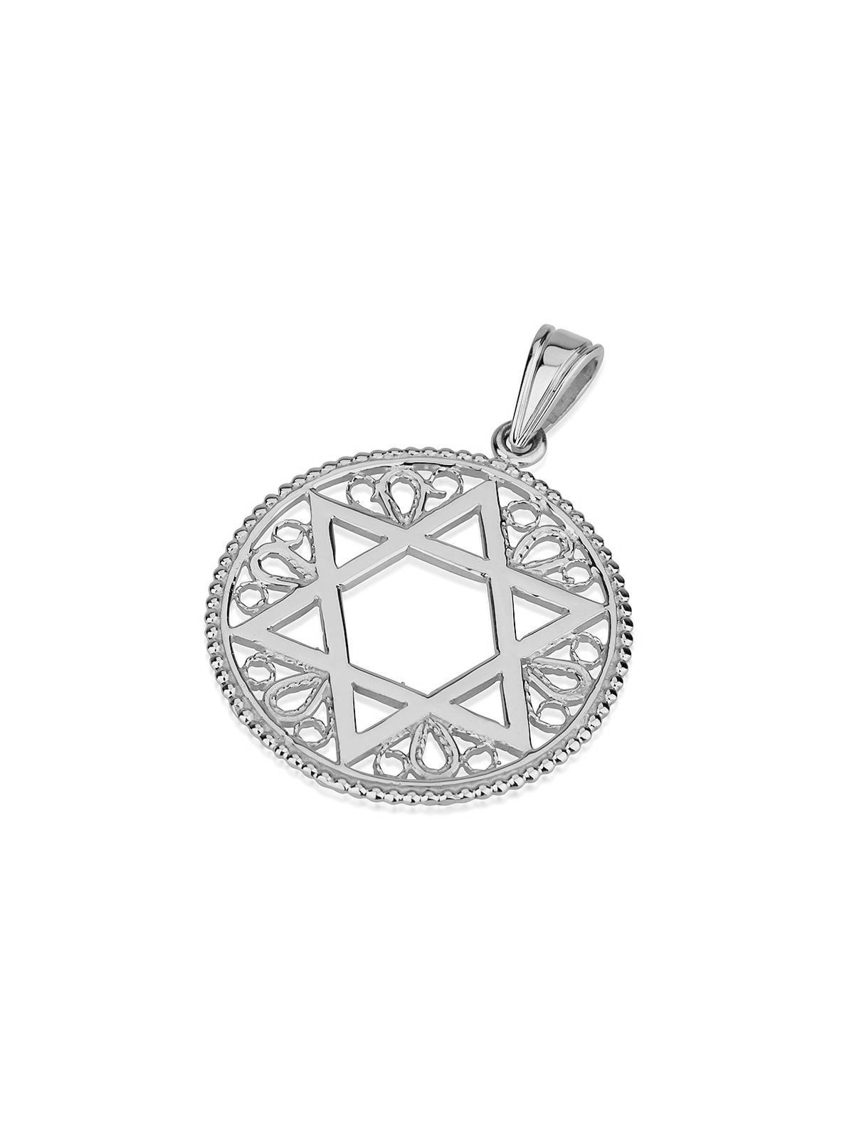14K Gold Decorative Star of David Disc Pendant