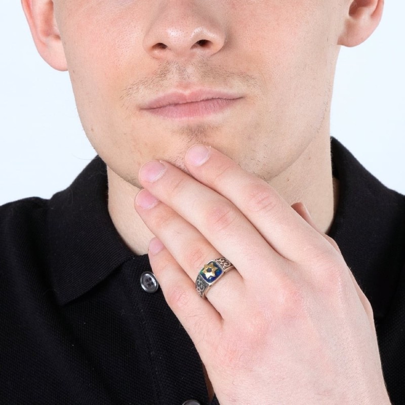 Marina Jewelry 925 Sterling Silver and Eilat Stone Ring With Gold-Plat