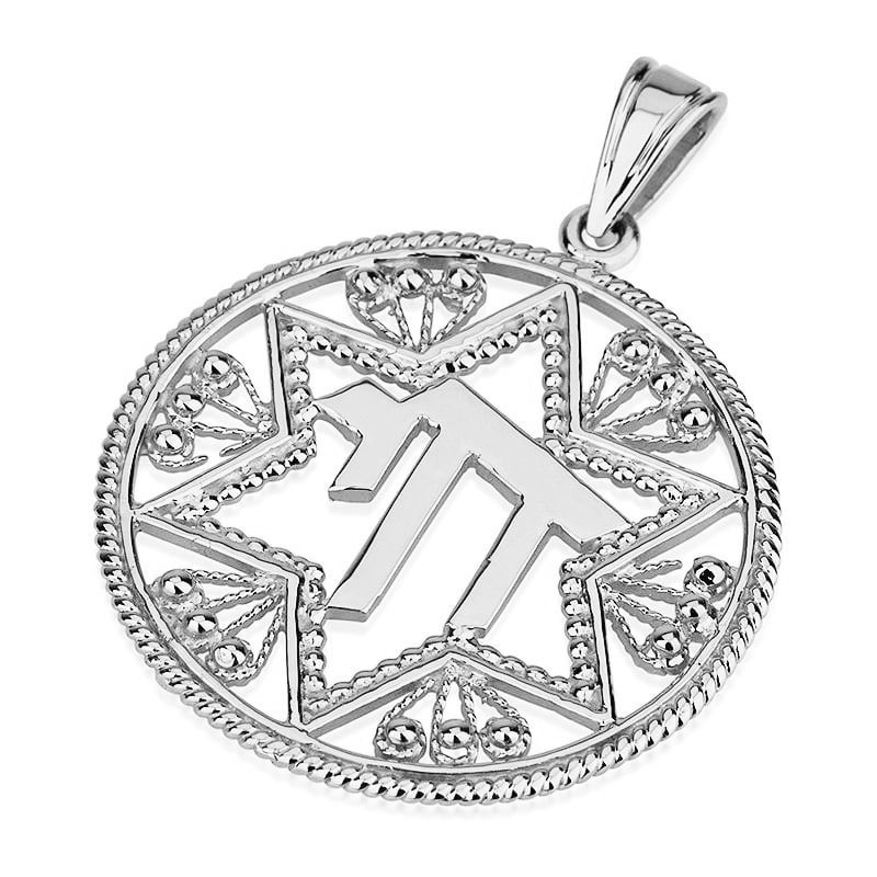 Pendentif étoile de David en or 14 carats avec disque Chai