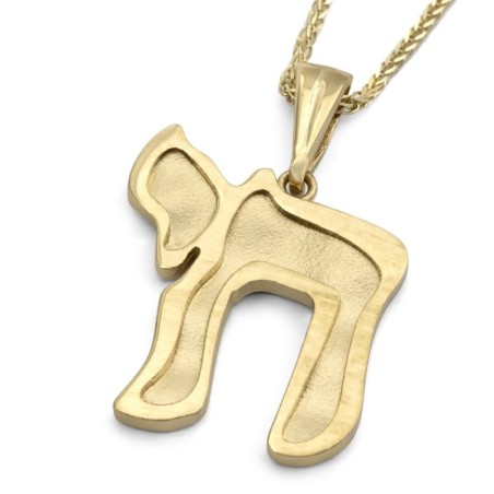 Collier élégant avec pendentif Chai en or 14 carats