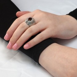 Sterling Silver and Smoky Quartz Kabbalah Ring - Ana Bekoach