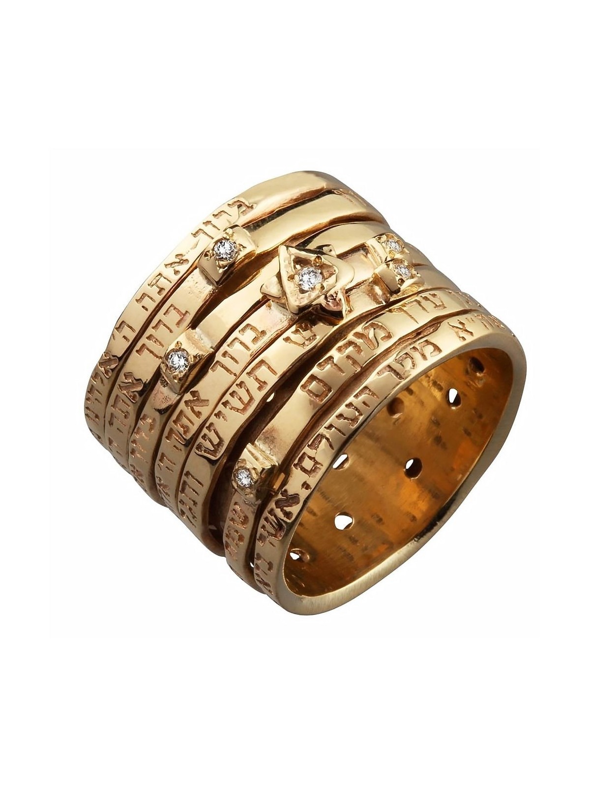 Seven Blessings 14K Gold and Diamonds Spinner Jewish Wedding Ring