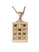 Grand collier pendentif Hoshen en or jaune 14 carats et pierres précieuses