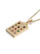 Grand collier pendentif Hoshen en or jaune 14 carats et pierres précieuses