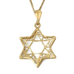 תליון מגן דוד כפול גדול לנשים זהב 14 קראט בעיצוב מעוטר