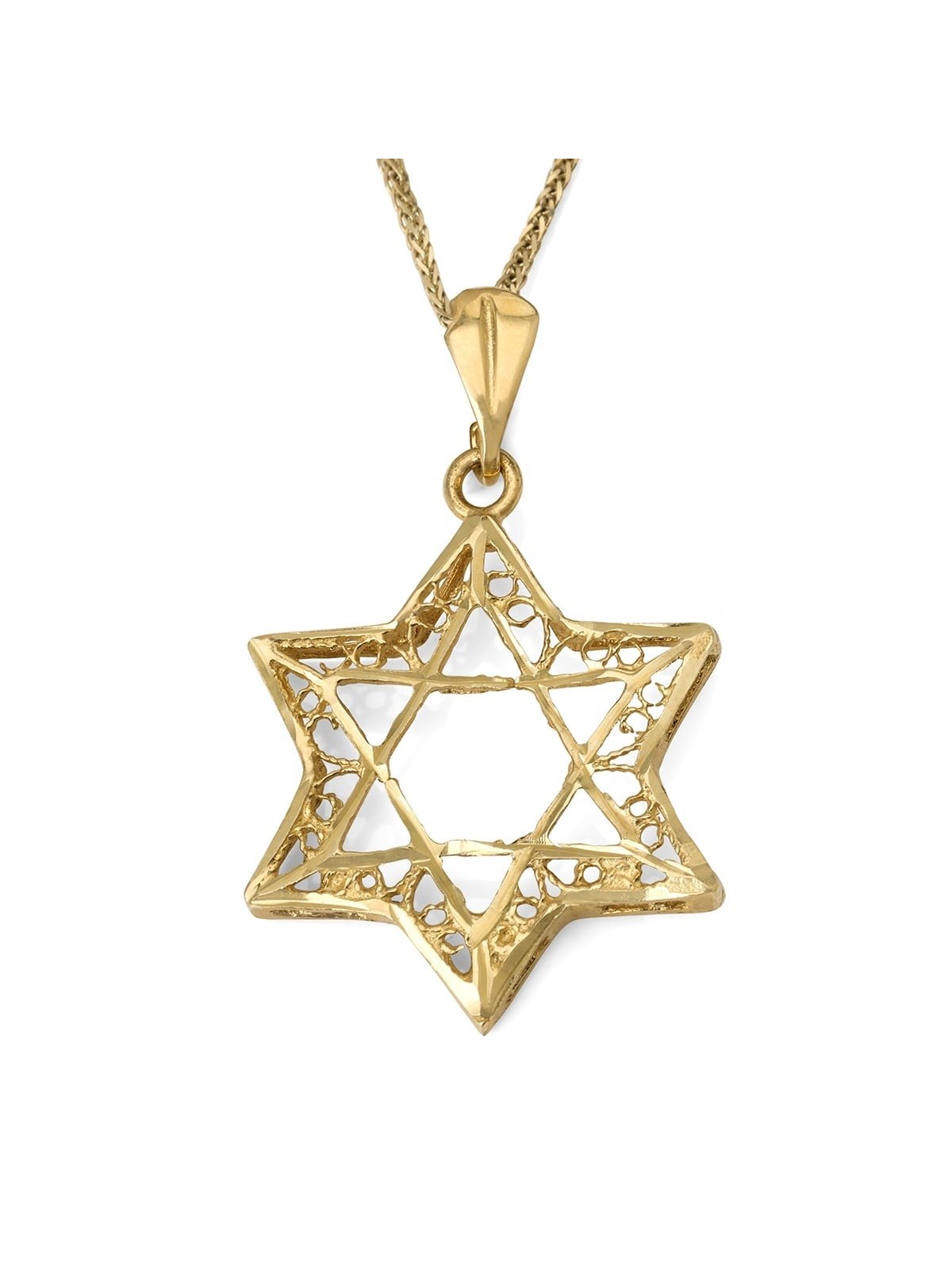 תליון מגן דוד כפול גדול לנשים זהב 14 קראט בעיצוב מעוטר
